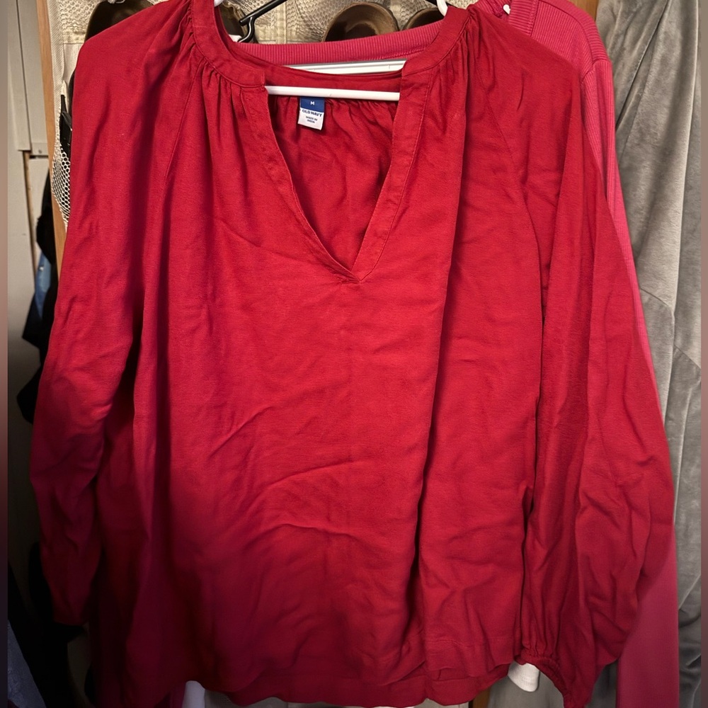 Old Navy Red 3/4 Sleeve Relaxed Blouse